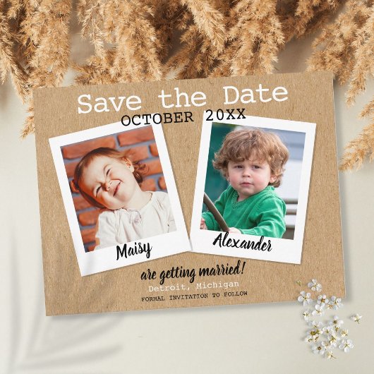 Boho Childhood Photos Save the Date Rustic Briefkaart
