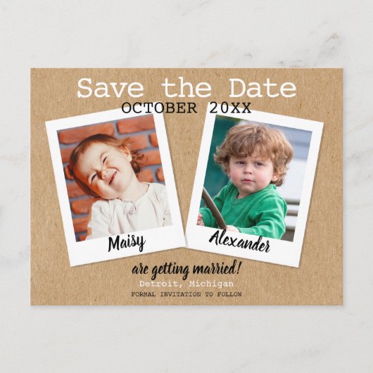 Boho Childhood Photos Save the Date Rustic Briefkaart (Voorkant)