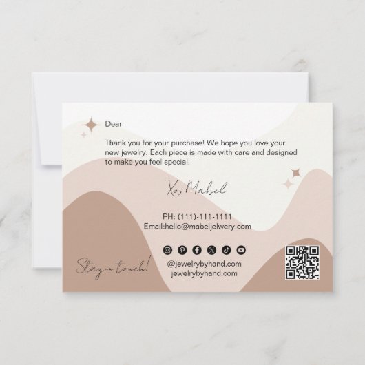 Boho chique aardetoon Sieradenmaker Qr logo Bedankkaart (Achterkant)