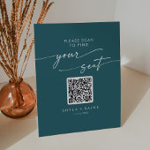 Boho Chique Blauwgroen Blauw Zittingkaart QR Code Reclamebord Met Voetstuk