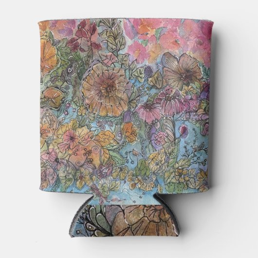 Boho chique bloementuin Waterverf schilderij Blikjeskoeler (Voorkant)