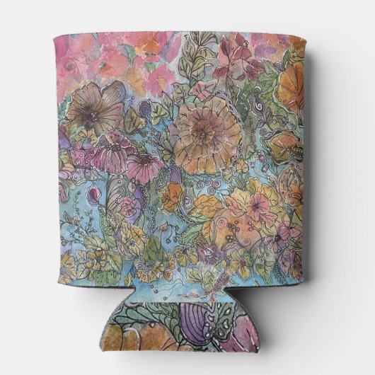 Boho chique bloementuin Waterverf schilderij Blikjeskoeler (Achterkant)