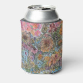 Boho chique bloementuin Waterverf schilderij Blikjeskoeler (Blikje Achterkant)