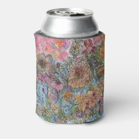 Boho chique bloementuin Waterverf schilderij Blikjeskoeler (Blikje Achterkant)