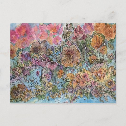 Boho chique bloementuin Waterverf schilderij Briefkaart (Voorkant)