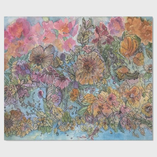 Boho chique bloementuin Waterverf schilderij Cadeaupapier (Vlak)