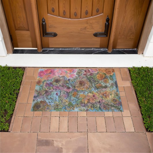 Boho chique bloementuin Waterverf schilderij Deurmat (Buiten)