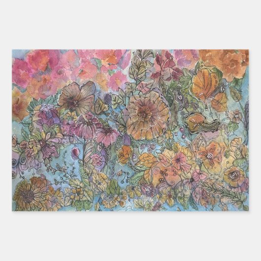 Boho chique bloementuin Waterverf schilderij Inpakpapier Vel (Voorkant 3)