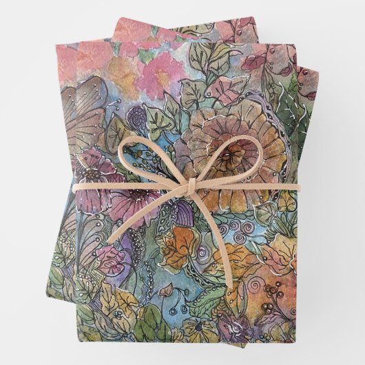 Boho chique bloementuin Waterverf schilderij Inpakpapier Vel (In situ)