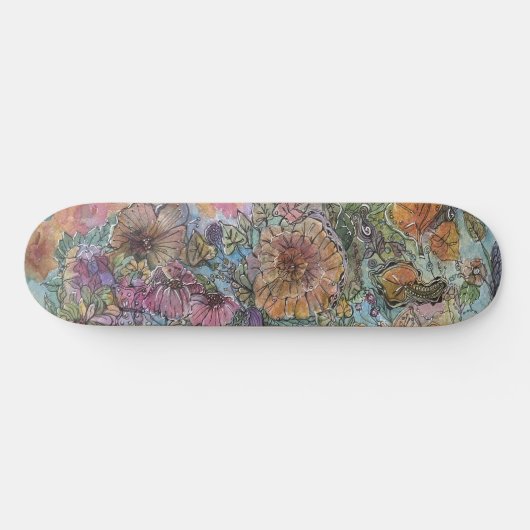 Boho chique bloementuin Waterverf schilderij Persoonlijk Skateboard (Horizontaal)