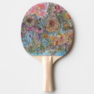 Boho chique bloementuin Waterverf schilderij Tafeltennisbatje