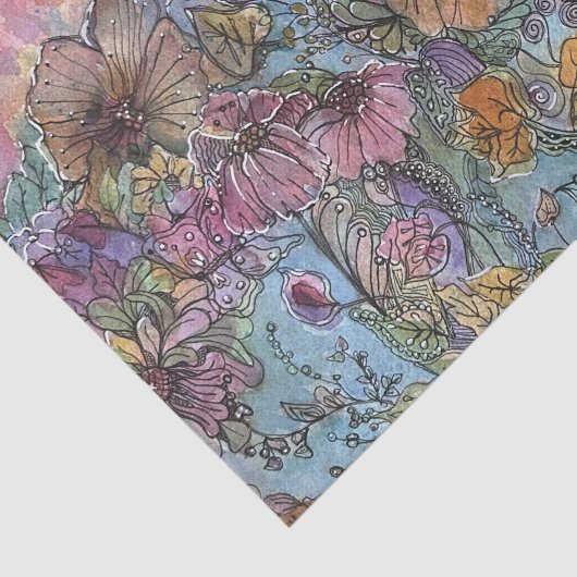 Boho chique bloementuin Waterverf schilderij Tissuepapier (Detail)