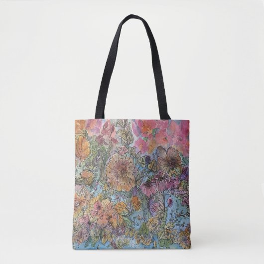 Boho chique bloementuin Waterverf schilderij Tote Bag (Voorkant)