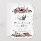 Boho chique blush bloemenbruids douche uitnodiging (Voorkant)