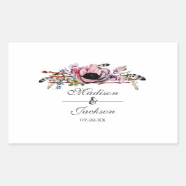 Boho chique blush roze bloemenbruiloft monogram rechthoekige sticker