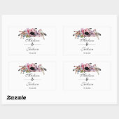 Boho chique blush roze bloemenbruiloft monogram rechthoekige sticker (Vel)