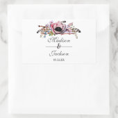 Boho chique blush roze bloemenbruiloft monogram rechthoekige sticker (Tas)