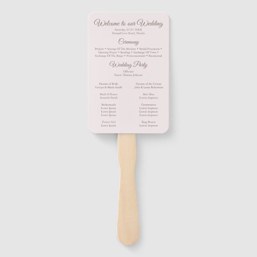 Boho chique blush roze bloemenbruiloft programma handwaaier (Achterkant)