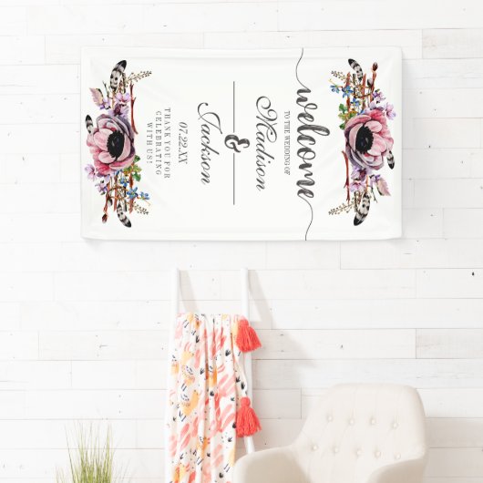 Boho chique blush roze bloemenbruiloft welkom spandoek (Insitu)