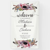 Boho chique blush roze bloemenbruiloft welkom spandoek (Verticaal)