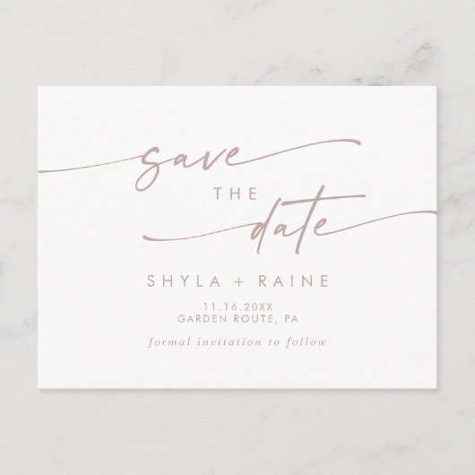 Boho chique blush roze bruiloft de datum opslaan uitnodiging briefkaart (Voorkant)