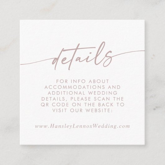 Boho chique blush roze bruiloft QR-code Details Informatiekaartje (Voorkant)