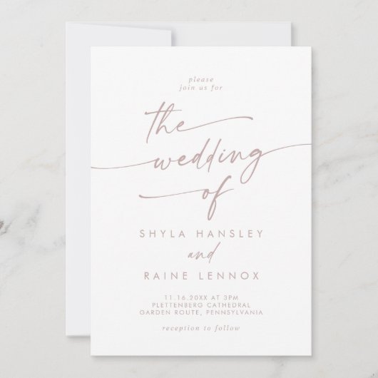 Boho chique blush roze de bruiloft van kaart (Voorkant)