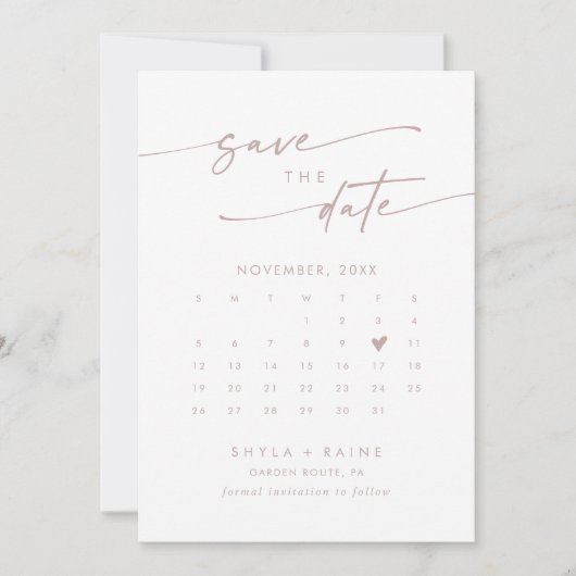 Boho chique blush roze QR-code fotokalender Save The Date (Voorkant)