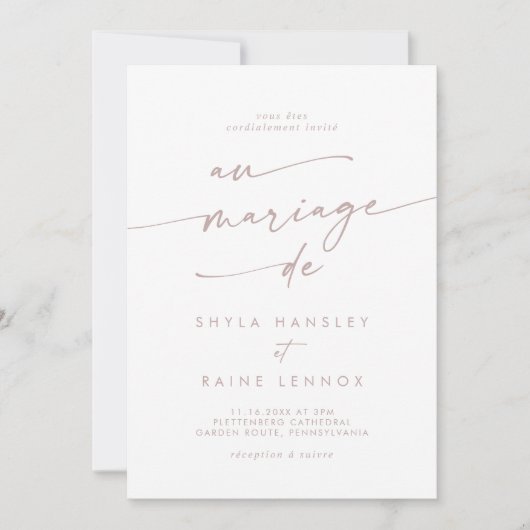 Boho chique blush roze QR-code Franse bruiloft Kaart (Voorkant)