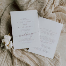 Boho Chique Blush Roze Voor- en Achterbruiloft Kaart