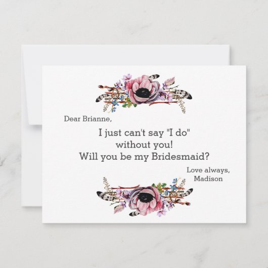 Boho chique blush roze zal je mijn bruidsmeisje zi kaart (Achterkant)