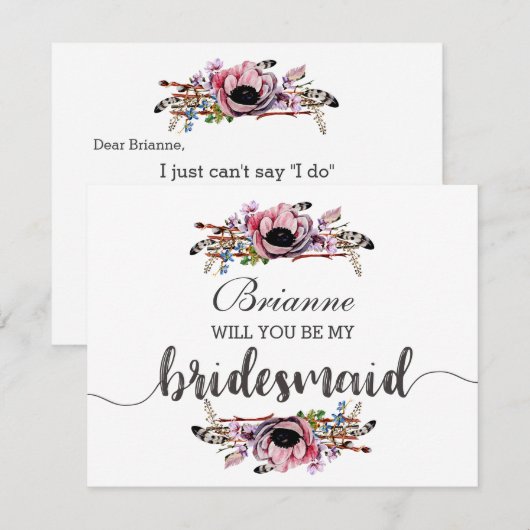 Boho chique blush roze zal je mijn bruidsmeisje zi kaart (Voorkant / Achterkant)