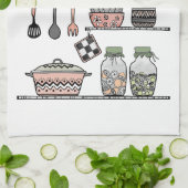 Boho chique boerderij decor koraal roze groen theedoek (Gevouwen)