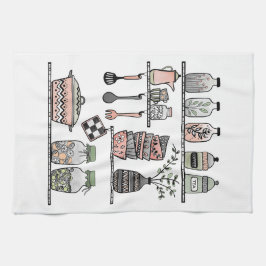 Boho chique boerderij decor koraal roze groen theedoek