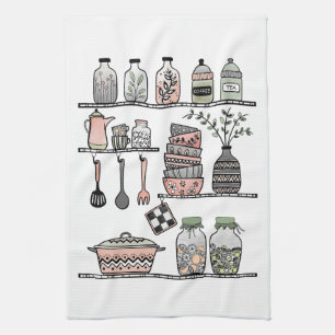 Boho chique boerderij decor koraal roze groen theedoek