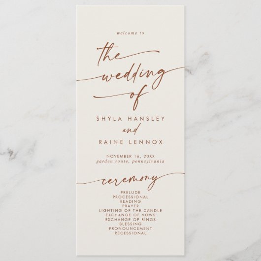 Boho chique Boheemse crème thee lengte bruiloft Programmakaart (Voorkant)