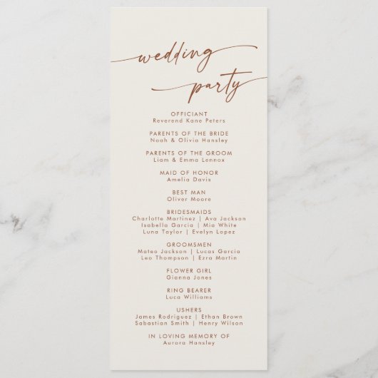 Boho chique Boheemse crème thee lengte bruiloft Programmakaart (Achterkant)