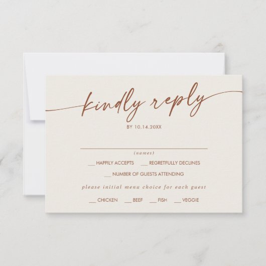 Boho Chique Bohemian Cream Menu Keuze RSVP-kaart (Voorkant)
