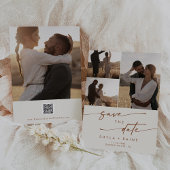 Boho Chique Bohemian Cream Multi Foto QR Code Save The Date