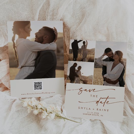 Boho Chique Bohemian Cream Multi Foto QR Code Save The Date