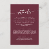 Boho chique bordeaux rode bruiloft details informatiekaartje (Voorkant)