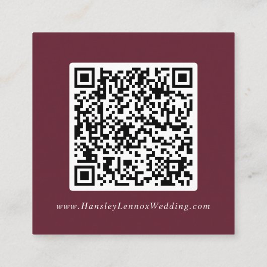 Boho chique bordeaux rode bruiloft QR-code Details Informatiekaartje (Achterkant)
