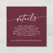 Boho chique bordeaux rode bruiloft QR-code Details Informatiekaartje (Voorkant)