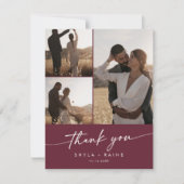 Boho chique bordeaux rood bruiloft foto collage bedankkaart (Voorkant)