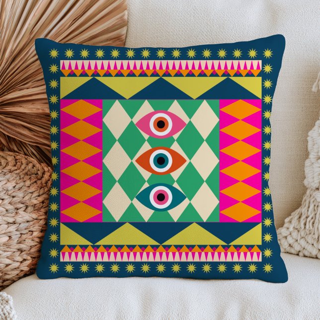 Boho-chique boze ogen abstract maximalistisch kleu kussen (Creator heeft geüpload)