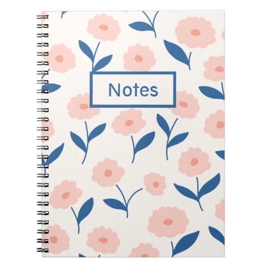 Boho Chique Custom Naam Roze Bloem Patroon Notitieboek (Voorkant)