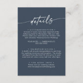 Boho chique donker marineblauw bruiloft details informatiekaartje (Voorkant)