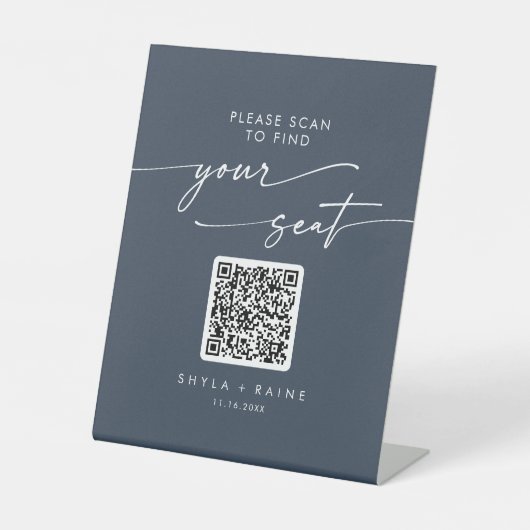 Boho chique donker marineblauw zitschema QR-code Reclamebord Met Voetstuk (Voorkant)