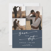 Boho Chique Donker Navy Blauw Multi Foto QR Code Save The Date (Voorkant)