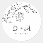 Boho chique elegante bruiloft monogram envelop afd ronde sticker (Voorkant)